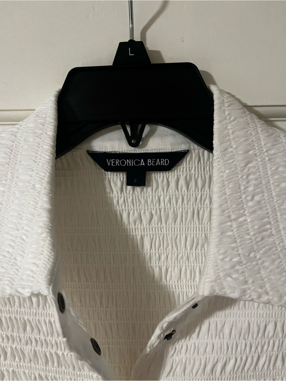 Veronica Beard White Textured Button-Down Shirt with Collar